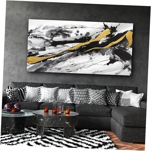 Wall Art Oversized Gold Metallic Accents Abstract Contemporary Decor