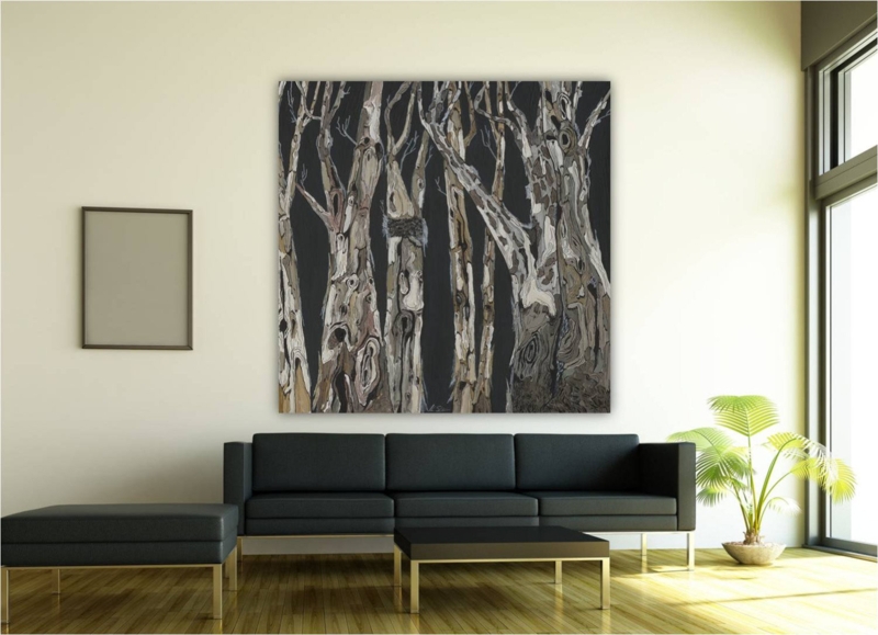 Wall Art: Oversized High Contrast Monochrome Birch Tree Pattern Canvas.