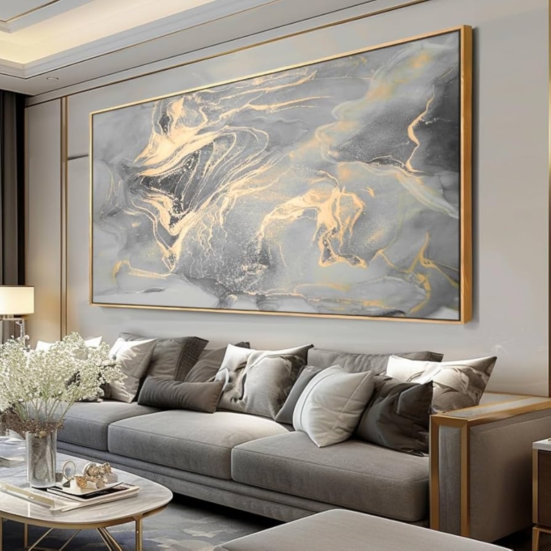 Wall Art Oversized Horizontal Canvas Gold Veining Fluid Ink Luxury Decor