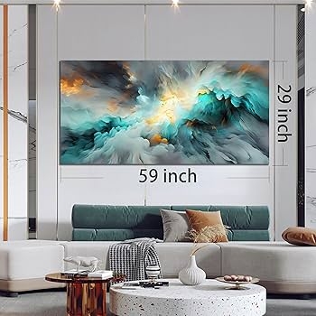 Wall Art Oversized Horizontal Canvas Smoky Abstract Teal Amber Luxury