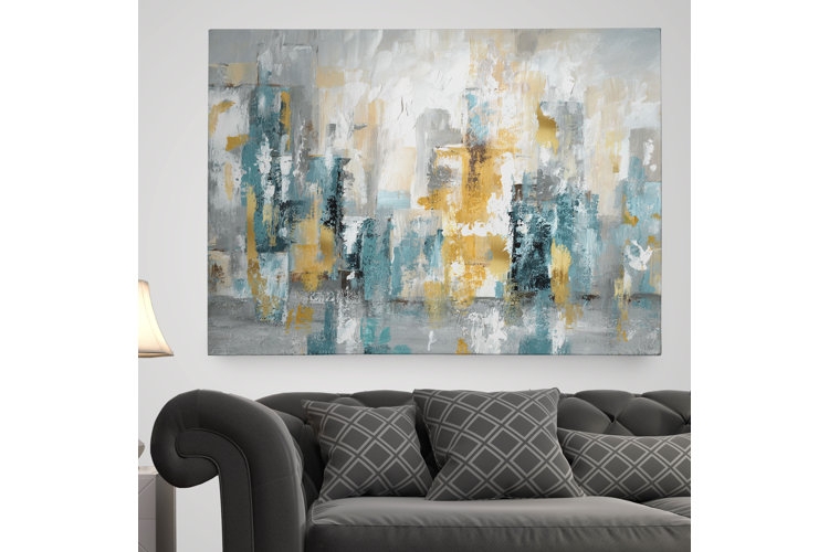 Wall Art: Oversized Impasto Texture Canvas with Teal and Gold Palette