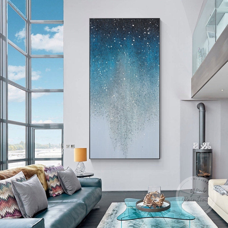 Wall Art Oversized Scale Blue Gradient Stippled Accents Vertical