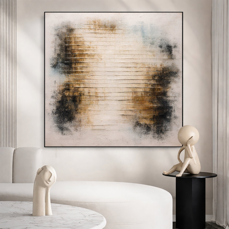 Wall Art: Oversized Square Canvas with Horizontal Ridged Texture