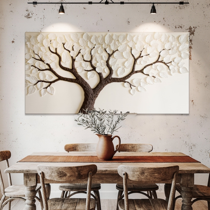 Wall Art Oversized Tree Focal Point Textured Sculptural Ivory Canopy