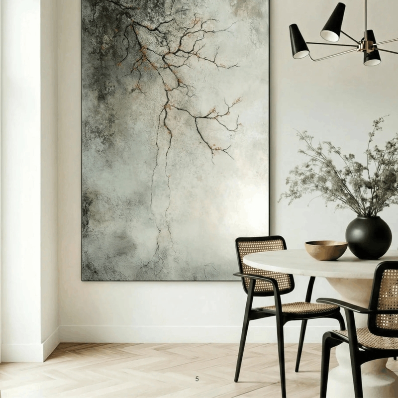 Wall Art Oversized Vertical Canvas Abstract Botanical Branch Cream