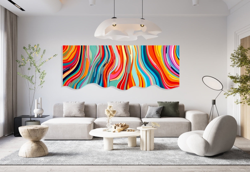 Wall Art Oversized Wavy Edge Abstract Print Vibrant Stripes Pop Art