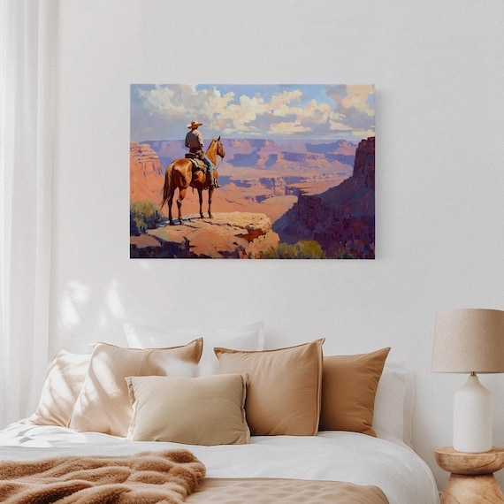 Wall Art Painterly Western Landscape Canvas, Rustic Southwest Decor