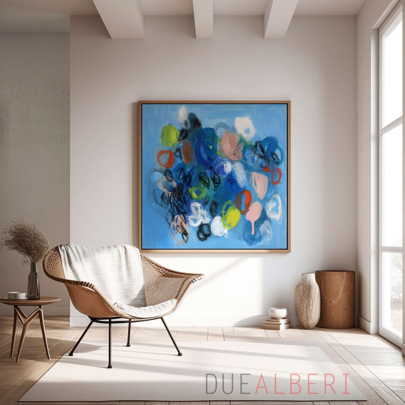 Wall Art Painting: Oversized scale, sky blue palette, organic style.