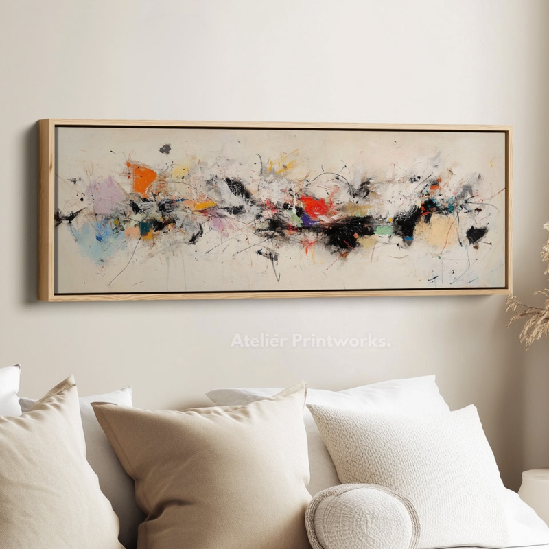 Wall Art: Panoramic Abstract Splatter Painting in Wood Frame