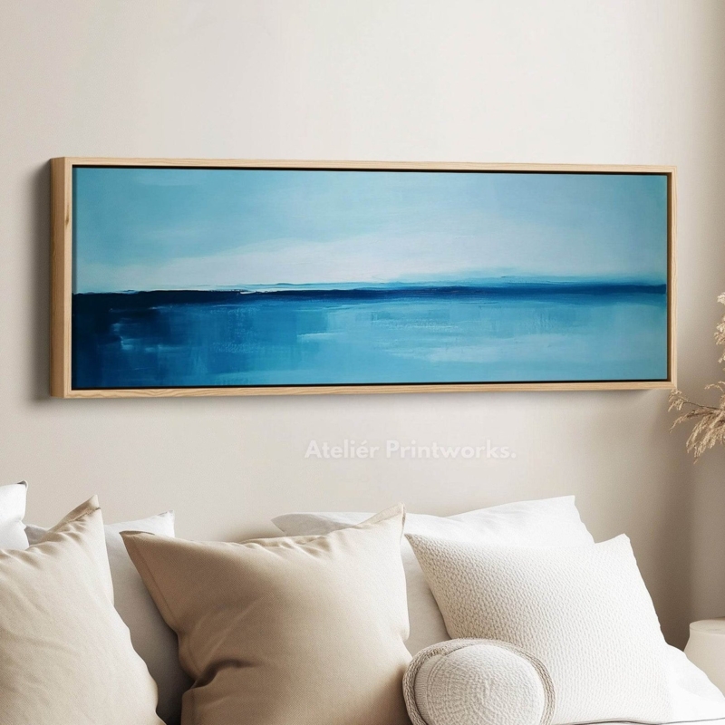Wall Art Panoramic Blue Gradient Abstract Landscape Over Bed