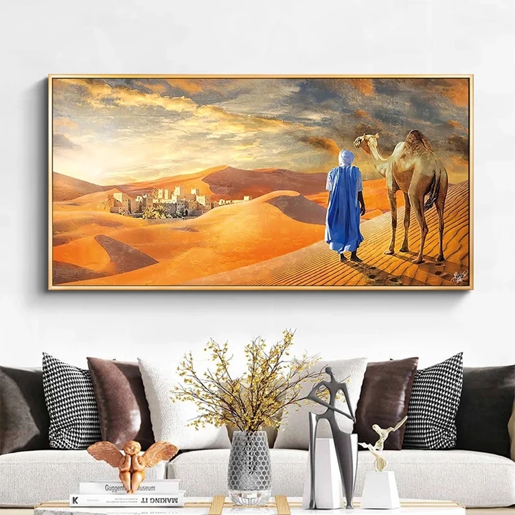 Wall Art Panoramic Desert Landscape Tuareg Figure, Global Chic Style