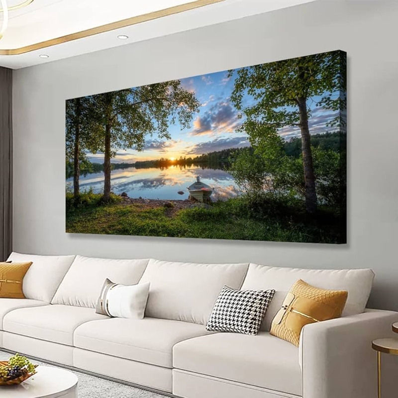 Wall Art Panoramic Lake View Sunset Imagery Oversized Modern Decor