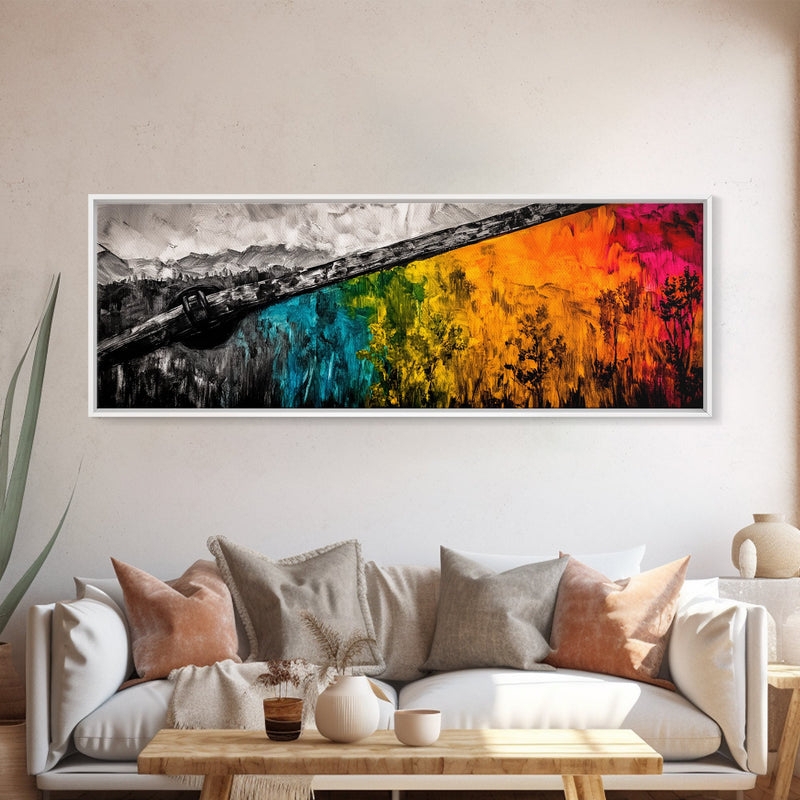 Wall Art: Panoramic Landscape with Diagonal Split Color Rainbow Palette.