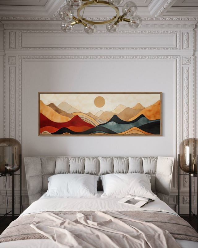 Wall Art Panoramic Mountain Art, Horizontal Orientation above Bed