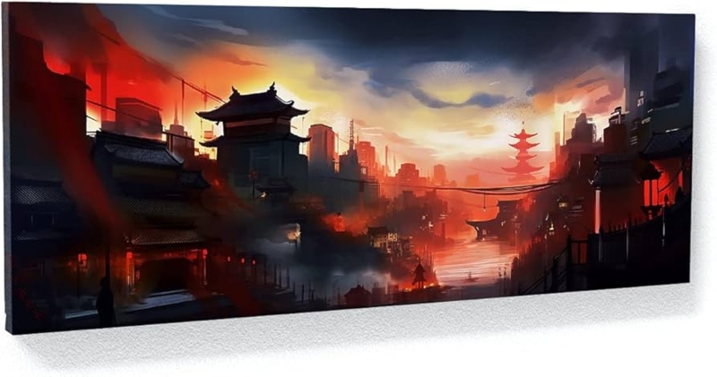 Wall Art Panoramic Orientation High Contrast Sunset Cyberpunk Canvas.