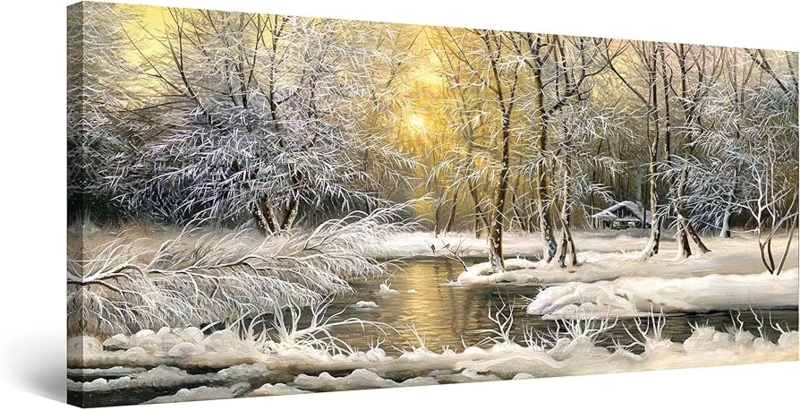 Wall Art: Panoramic Winter Landscape Wall Art, Glowing Sun Focal Point