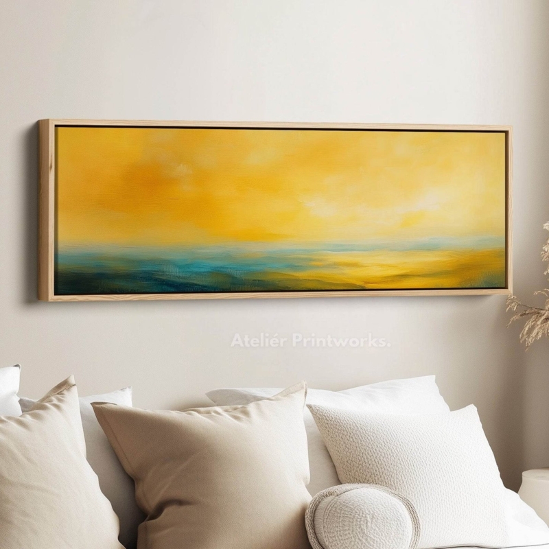 Wall Art: Panoramic Yellow Wall Art Abstract Landscape for Bedroom Decor