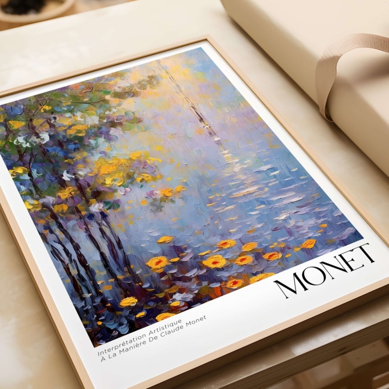 Wall Art Paper Impressionist Monet Typography Thin Wood Frame Impasto