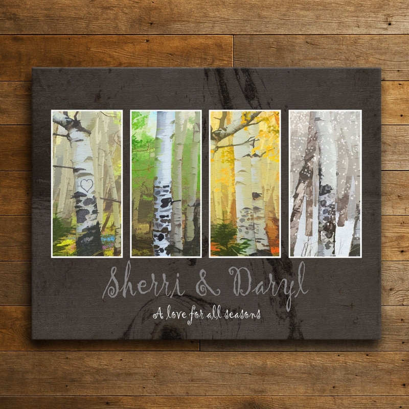 Wall Art Personalized Text Aspen Trees Wood Grain Pattern Rustic Canvas