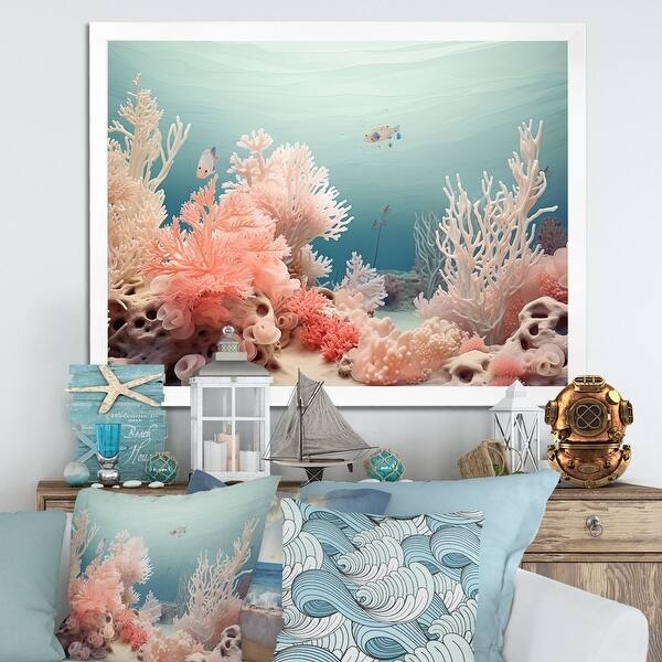 Wall Art Pink Coral Imagery Nautical Vignette Underwater Scene Canvas