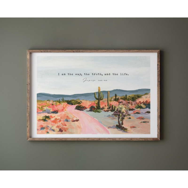 Wall Art: Pink Pathway Desert Landscape Print with Bible Verse Scripture