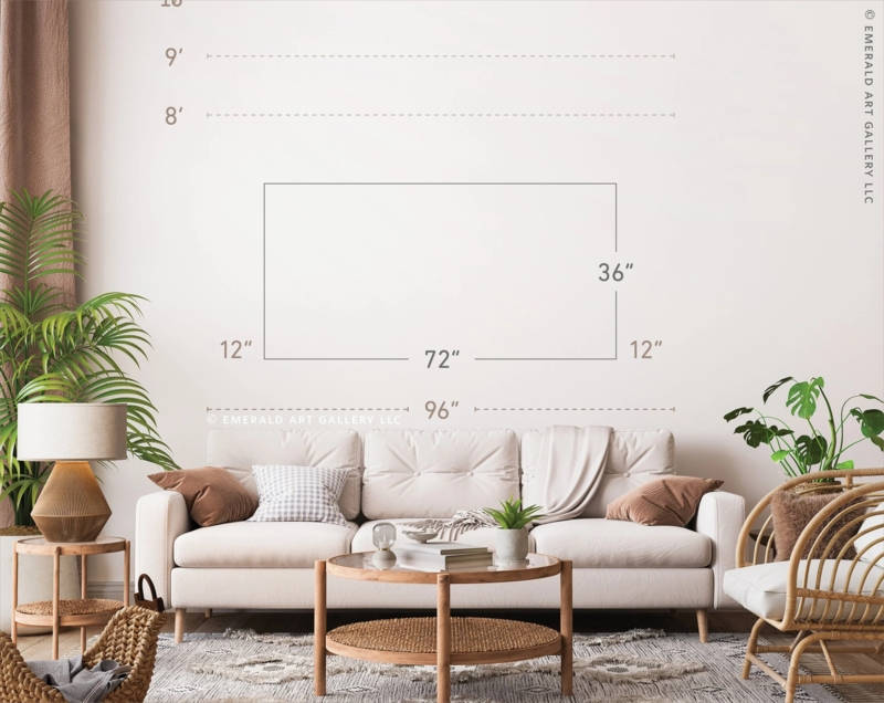 Wall Art Placement Guide for 96-Inch Sofa, Boho Modern Style