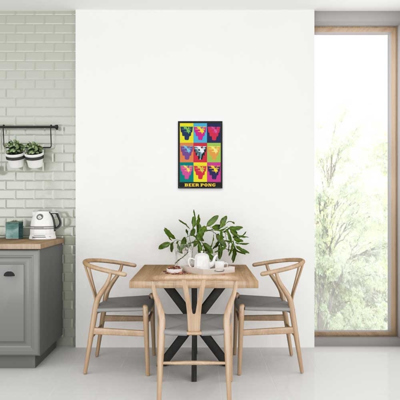 Wall Art Pop Art Graphic Beer Pong Poster Playful Modern Kitchen Decor.