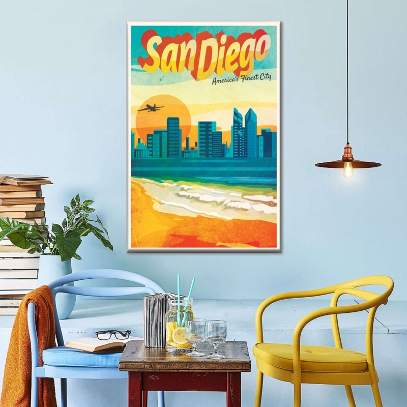 Wall Art Poster: Large Retro San Diego Travel Graphic, Vibrant Coastal