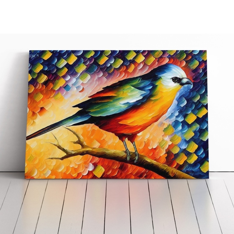 Wall Art Rainbow Bird Art Thick Textured Vibrant Impasto Decor
