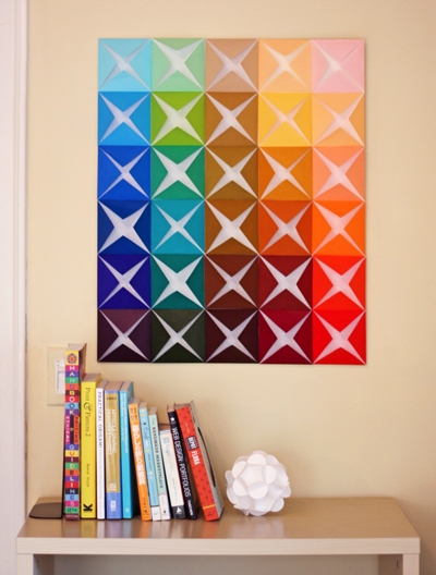 Wall Art: Rainbow Folded Paper 3D Geometric Grid Decor