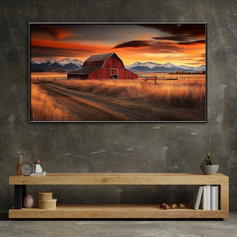 Wall Art Red Barn Focal Point Sunset Palette Oversized Canvas Warm Tone