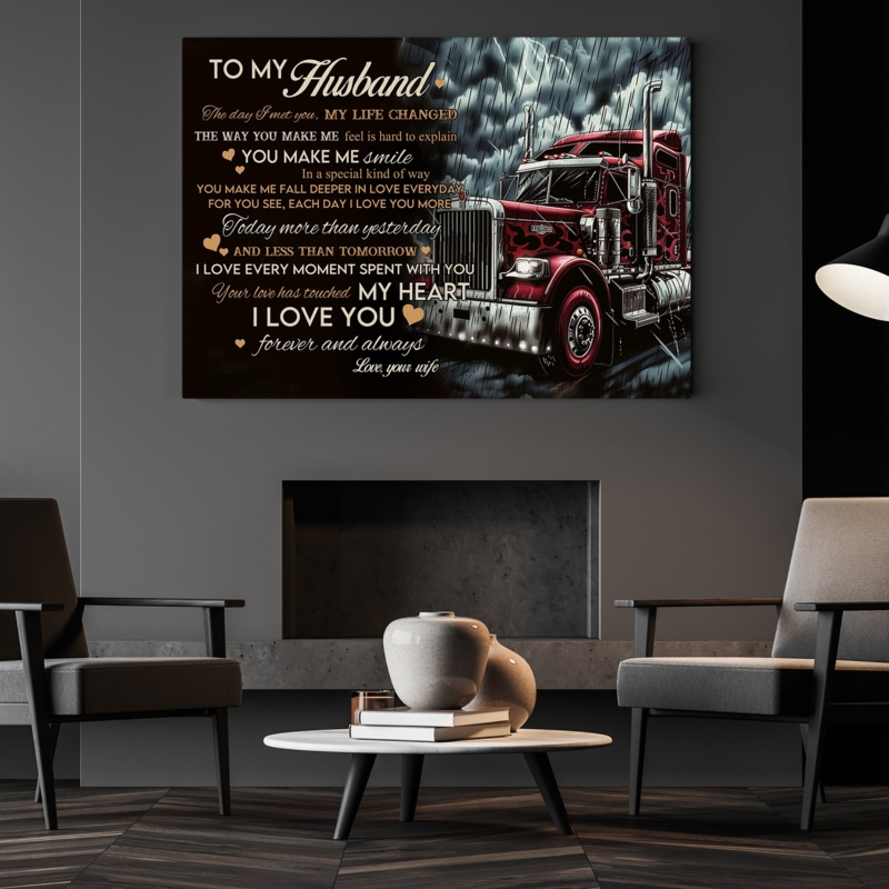 Wall Art Red Truck Graphic Large Scale Canvas Industrial Chic Decor