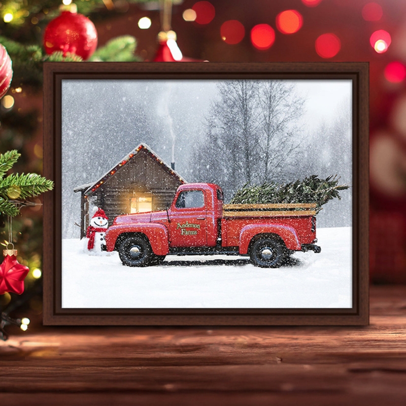 Wall Art Red Truck Personalized Farmhouse Christmas Decor Framed Canvas