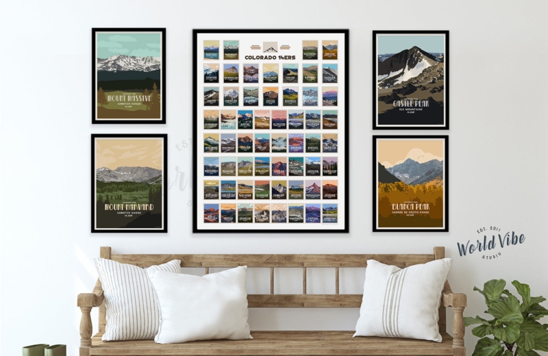 Wall Art: Retro Colorado Mountain Posters Gallery Wall Set Rustic Style