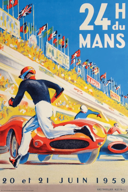 Wall Art Retro Sports Illustration Le Mans 1959 Painterly Style