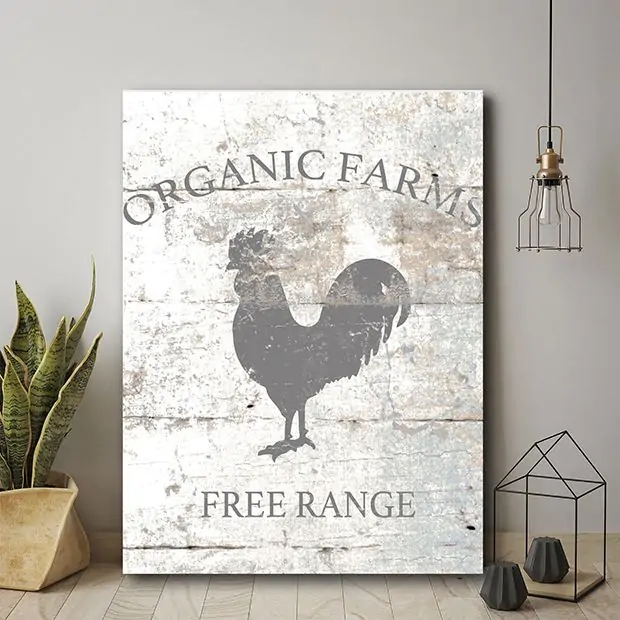 Wall Art Rooster Graphic Farmhouse Typography Distressed Whitewash Canvas