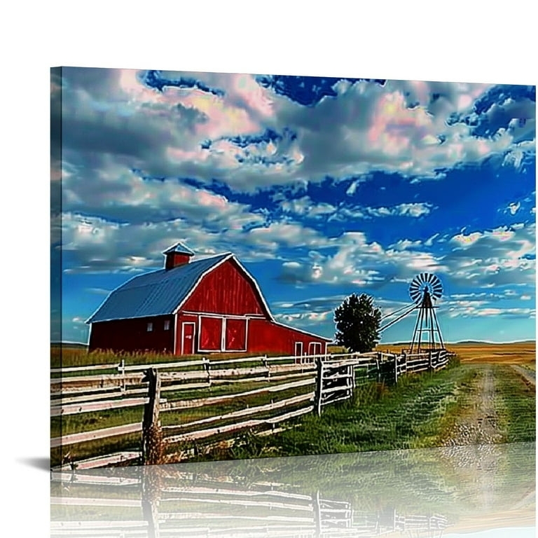 Wall Art Rustic Red Barn Wall Art Red Barn Subject Windmill Motif