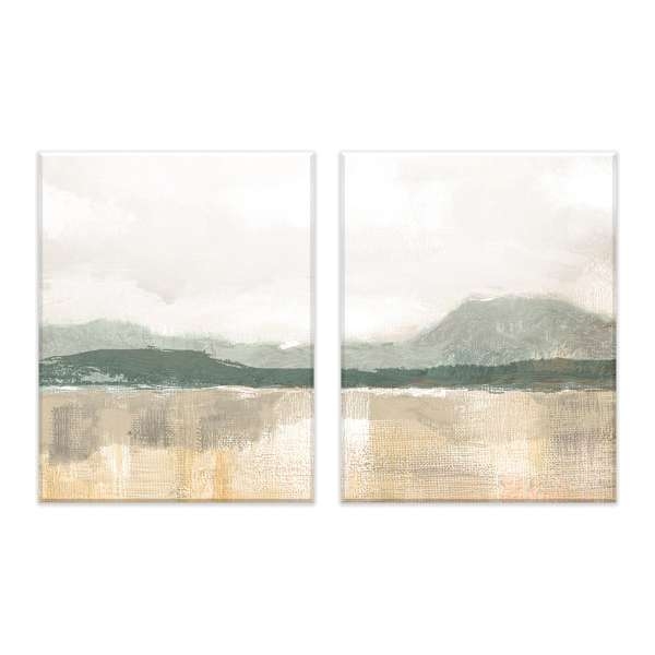 Wall Art: Sage Green Landscape with Continuous Horizon Line Diptych (72)