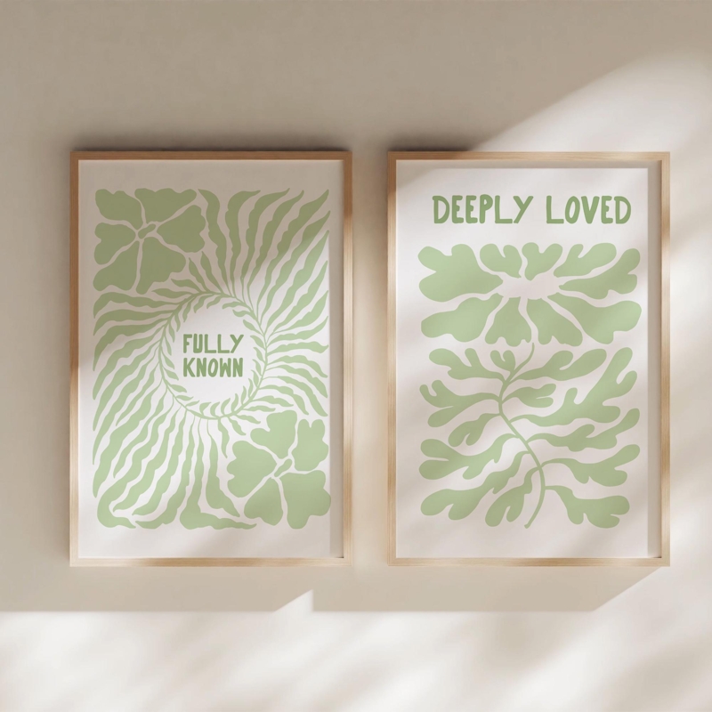 Wall Art Sage Green Palette Inspirational Text Thin Wood Frames Boho