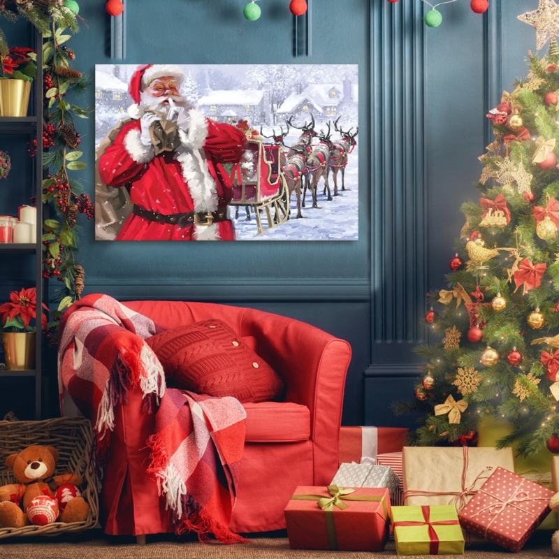 Wall Art Santa Claus Canvas Print Traditional Christmas Living Room Decor