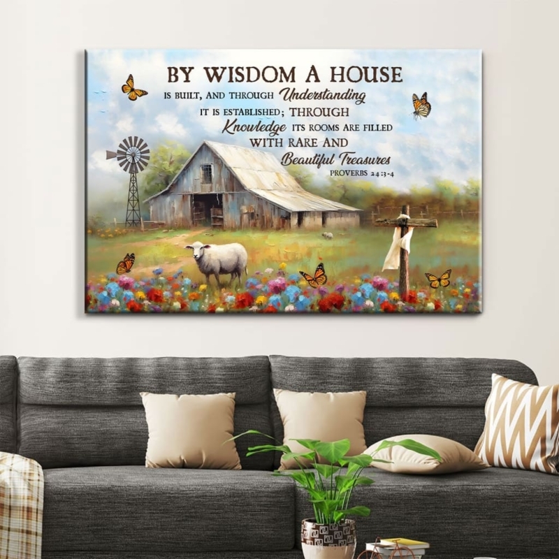 Wall Art Scripture Text Rustic Barn Imagery Wrapped Canvas Farmhouse