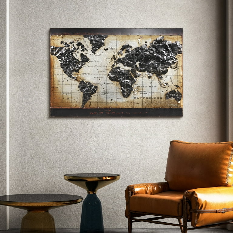 Wall Art Sculpture: Dimensional World Map Torn Iron, Industrial Decor