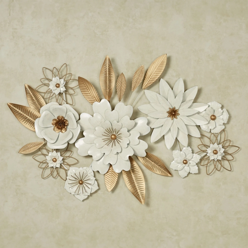 Wall Art Sculpture Mixed Metal Finish Layered Petals Ribbed Leaves Floral