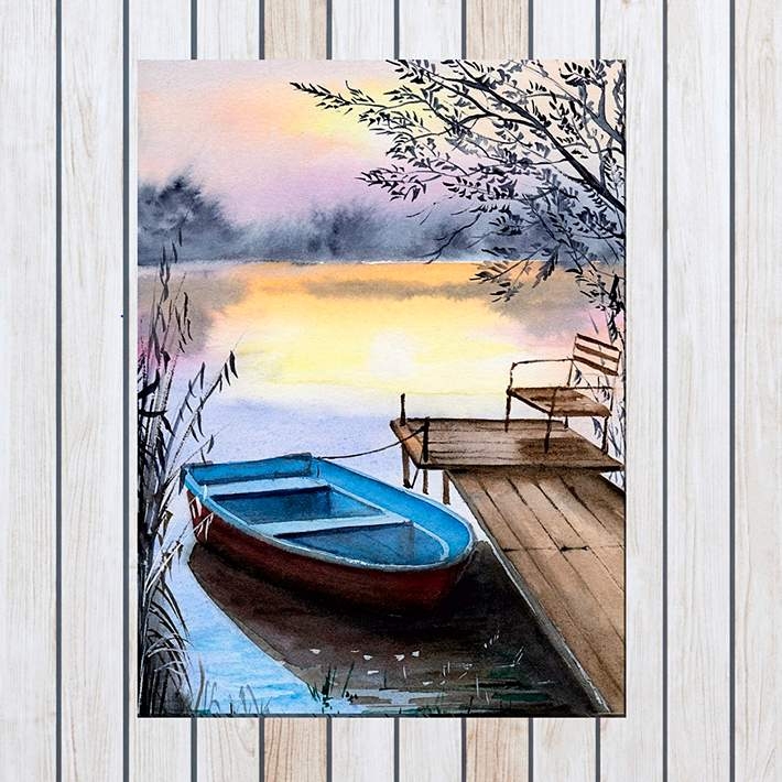 Wall Art Serene Lakeside Sunset Canvas Outdoor Rated
