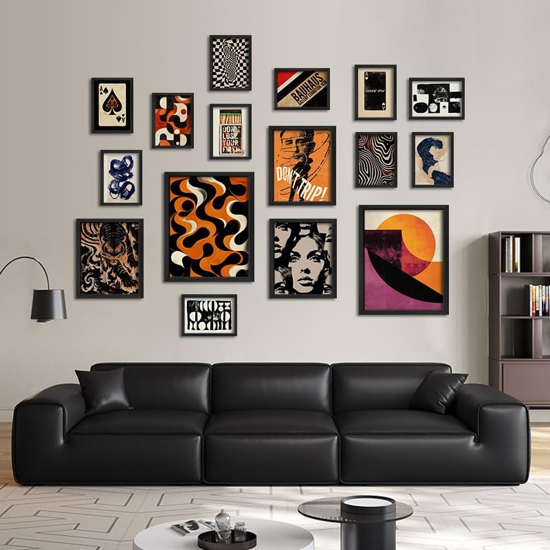 Wall Art Set: 16-Piece Eclectic Retro 70s Prints for Gallery Wall Layout