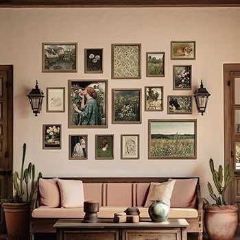 Wall Art Set: 16-Piece Vintage Cottagecore Gallery Wall Layout