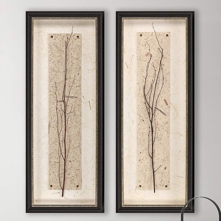 Wall Art Set 2-Piece Botanical Branch Motif on Handmade Paper