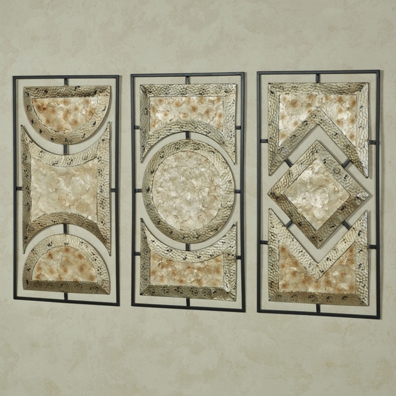 Wall Art Set 3-Piece Geometric Metal Capiz Shell Inserts Black