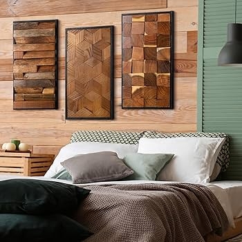 Wall Art Set 3D Relief Geometric Wood Patterns Textured