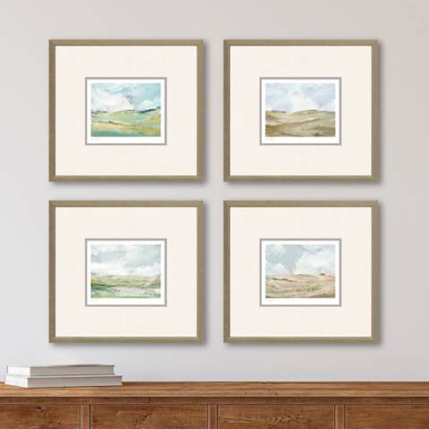 Wall Art Set 4-Piece Framed Landscape Watercolor Champagne Frames